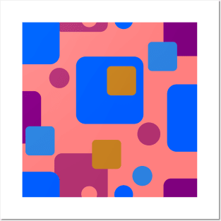 Retro Abstract Dream Space Blue MAgenta Orange on Deep Blush Posters and Art